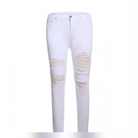 White Distressed Jeans for Women - Picture 2 of 3